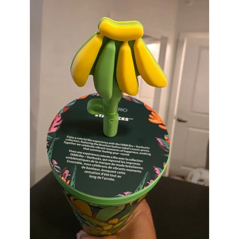 Starbucks Farm Rio Yellow & Green Straw Tumbler with Banana Topper